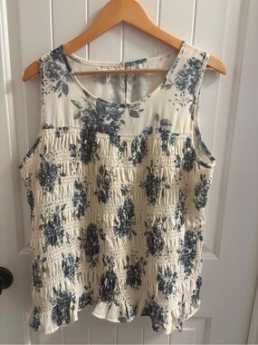 Maurices Cream Tank Top with Blue Floral Print